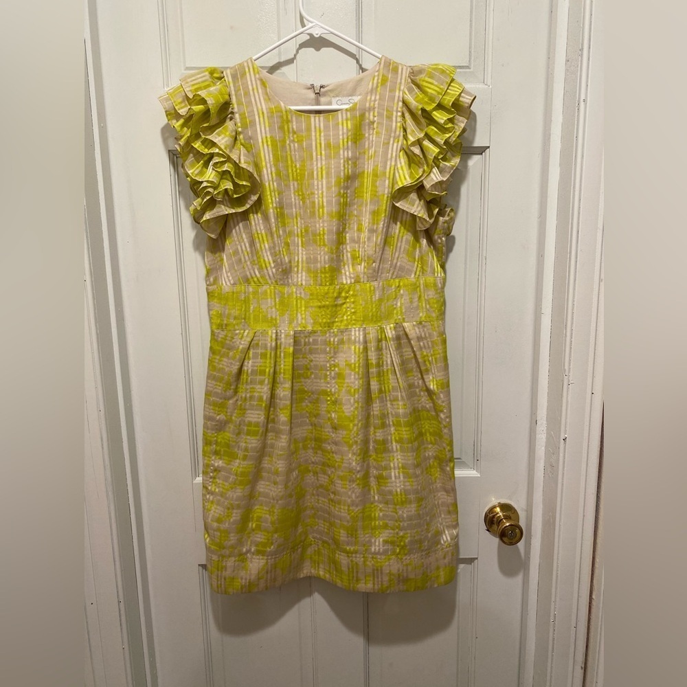 Jessica Simpson Yellow and Tan Ruffled A-Line Dress - Picture 2 of 6